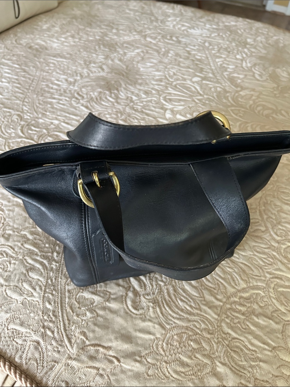 Structured Black Leather Satchel with Gold Hardware